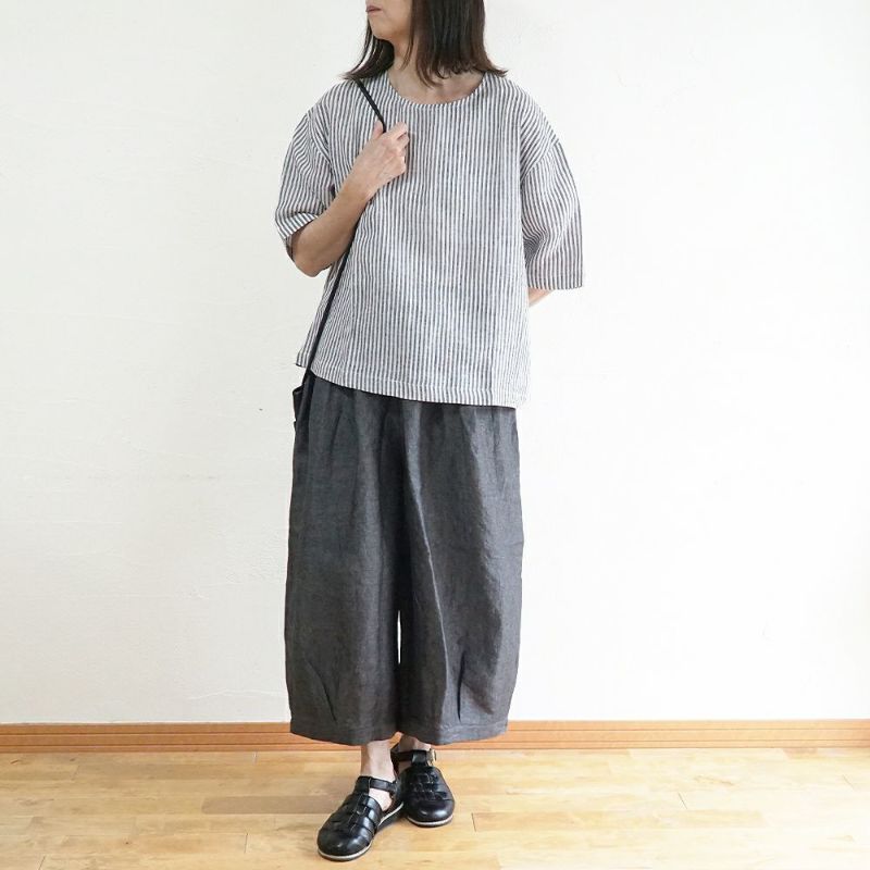 Branch m‘.,ブランチエム,ナチュラル,30代,40代,50代,60代,コーデセット,コーディネートセット,セット売り,ゆったり,ブラウス,プルオーバー,リネンブラウス,ストライプブラウス,ワイドパンツ,リネンパンツ,バルーンパンツ