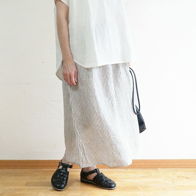 Branch m‘.,ブランチエム,ナチュラル,30代,40代,50代,60代,コーデセット,コーディネートセット,セット売り,ゆったり,ブラウス,リネン,ブラウス,リネンブラウス,スキッパーブラウス,リネンスカート,ストライプスカート,ギャザースカート,フレアスカート