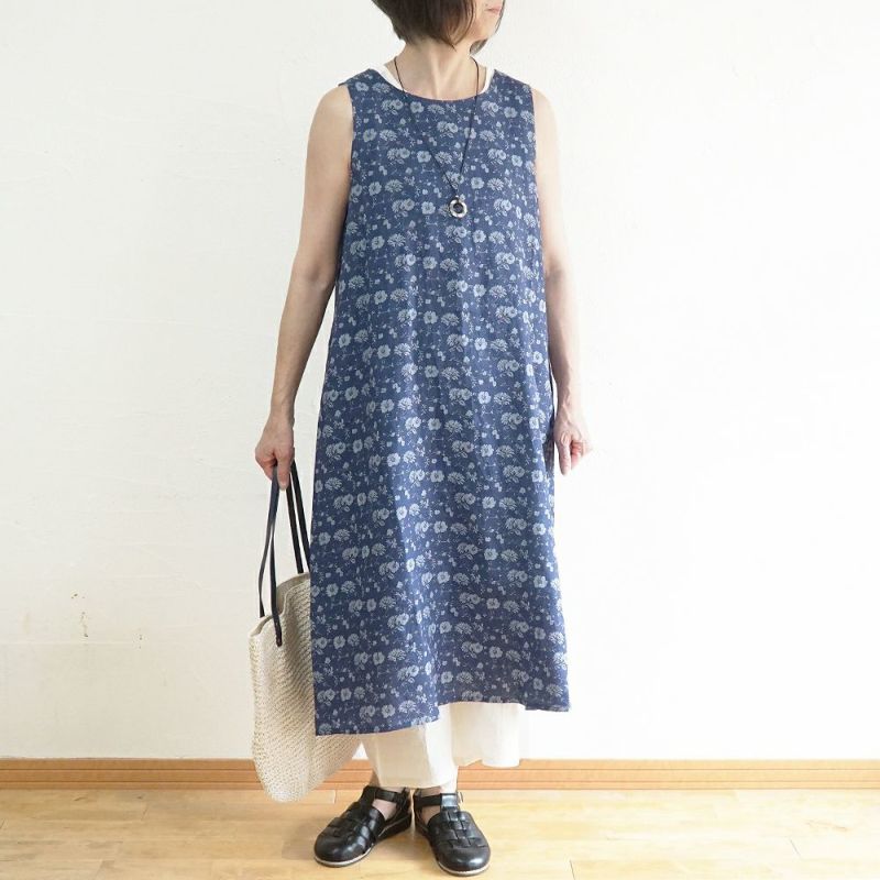 Branch m‘.,ブランチエム,ナチュラル,30代,40代,50代,60代,リネン,ゆったり,ワンピース,リネンワンピース,ノースリーブワンピース,花柄,花柄ワンピース,チェック,ギンガムチェック,チェックワンピース
