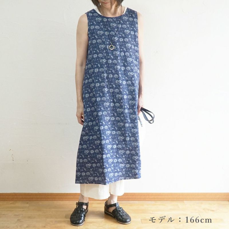 Branch m‘.,ブランチエム,ナチュラル,30代,40代,50代,60代,リネン,ゆったり,ワンピース,リネンワンピース,ノースリーブワンピース,花柄,花柄ワンピース,チェック,ギンガムチェック,チェックワンピース