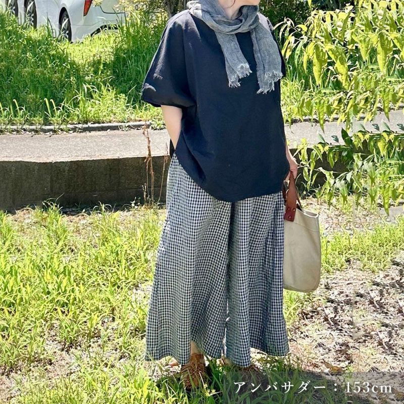Branch m‘.,ブランチエム,ナチュラル,30代,40代,50代,60代,リネン,ゆったり,パンツ,リネンパンツ,ワイドパンツ,ギャザーパンツ,花柄パンツ,花柄,チェック,ギンガムチェック,チェックパンツ,スカパン 