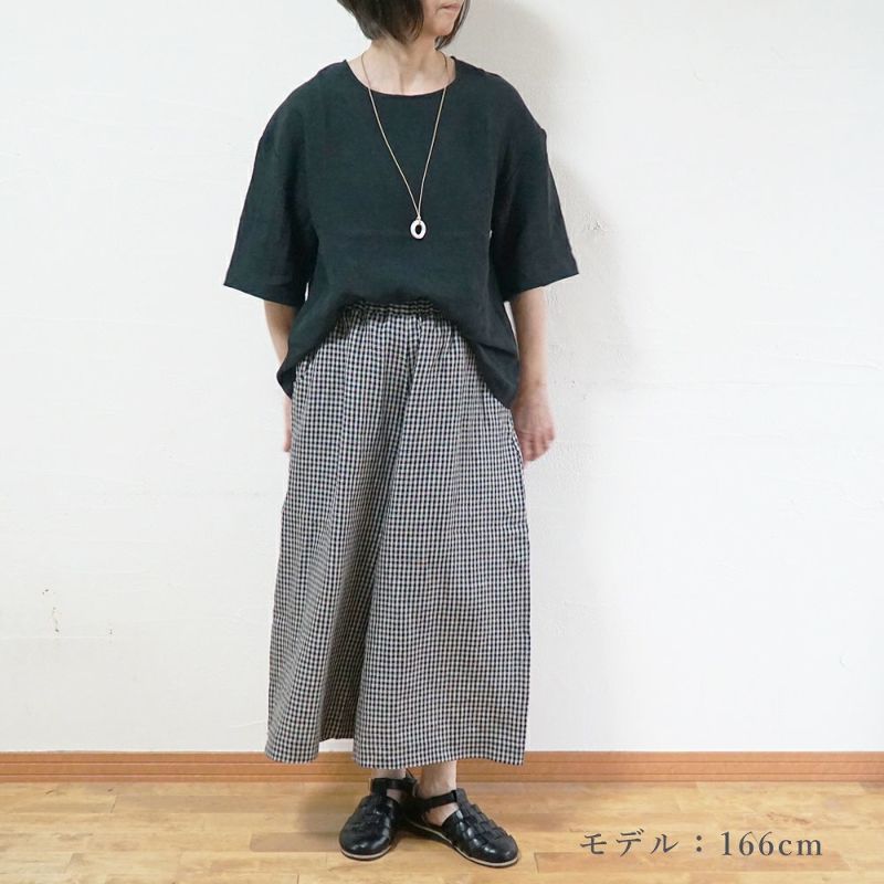 Branch m‘.,ブランチエム,ナチュラル,30代,40代,50代,60代,リネン,ゆったり,パンツ,リネンパンツ,ワイドパンツ,ギャザーパンツ,花柄パンツ,花柄,チェック,ギンガムチェック,チェックパンツ,スカパン 