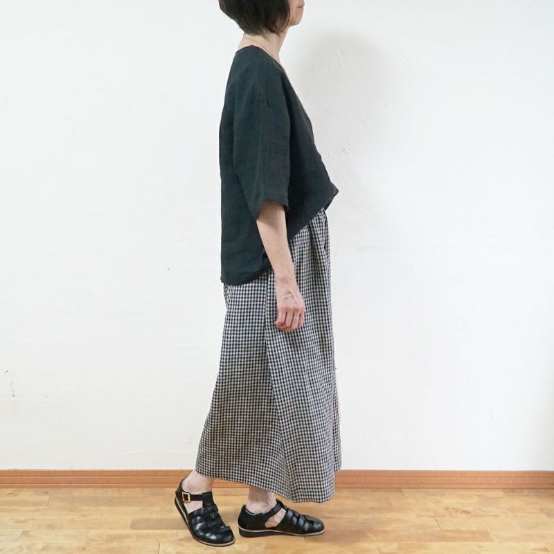 Branch m‘.,ブランチエム,ナチュラル,30代,40代,50代,60代,リネン,ゆったり,パンツ,リネンパンツ,ワイドパンツ,ギャザーパンツ,花柄パンツ,花柄,チェック,ギンガムチェック,チェックパンツ,スカパン 