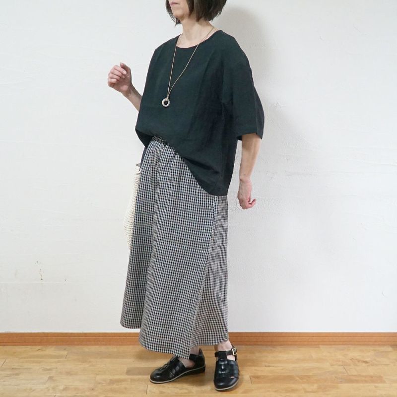 Branch m‘.,ブランチエム,ナチュラル,30代,40代,50代,60代,リネン,ゆったり,パンツ,リネンパンツ,ワイドパンツ,ギャザーパンツ,花柄パンツ,花柄,チェック,ギンガムチェック,チェックパンツ,スカパン 