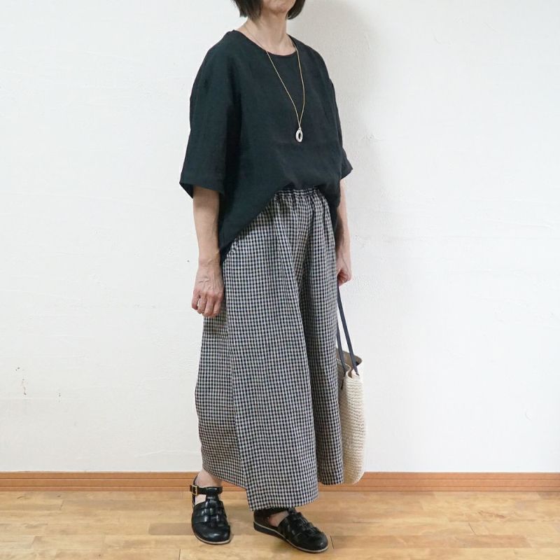 Branch m‘.,ブランチエム,ナチュラル,30代,40代,50代,60代,リネン,ゆったり,パンツ,リネンパンツ,ワイドパンツ,ギャザーパンツ,花柄パンツ,花柄,チェック,ギンガムチェック,チェックパンツ,スカパン 