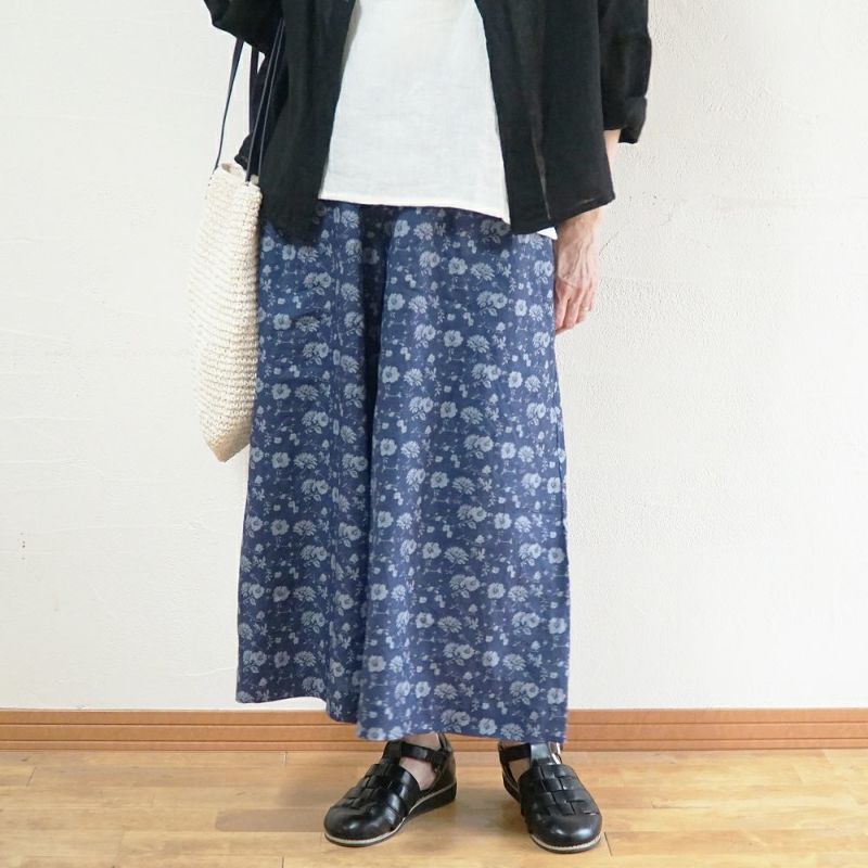 Branch m‘.,ブランチエム,ナチュラル,30代,40代,50代,60代,リネン,ゆったり,パンツ,リネンパンツ,ワイドパンツ,ギャザーパンツ,花柄パンツ,花柄,チェック,ギンガムチェック,チェックパンツ,スカパン 