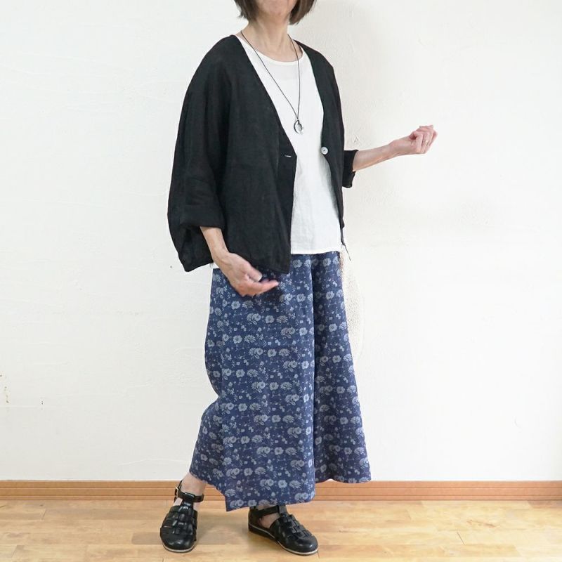 Branch m‘.,ブランチエム,ナチュラル,30代,40代,50代,60代,リネン,ゆったり,パンツ,リネンパンツ,ワイドパンツ,ギャザーパンツ,花柄パンツ,花柄,チェック,ギンガムチェック,チェックパンツ,スカパン 