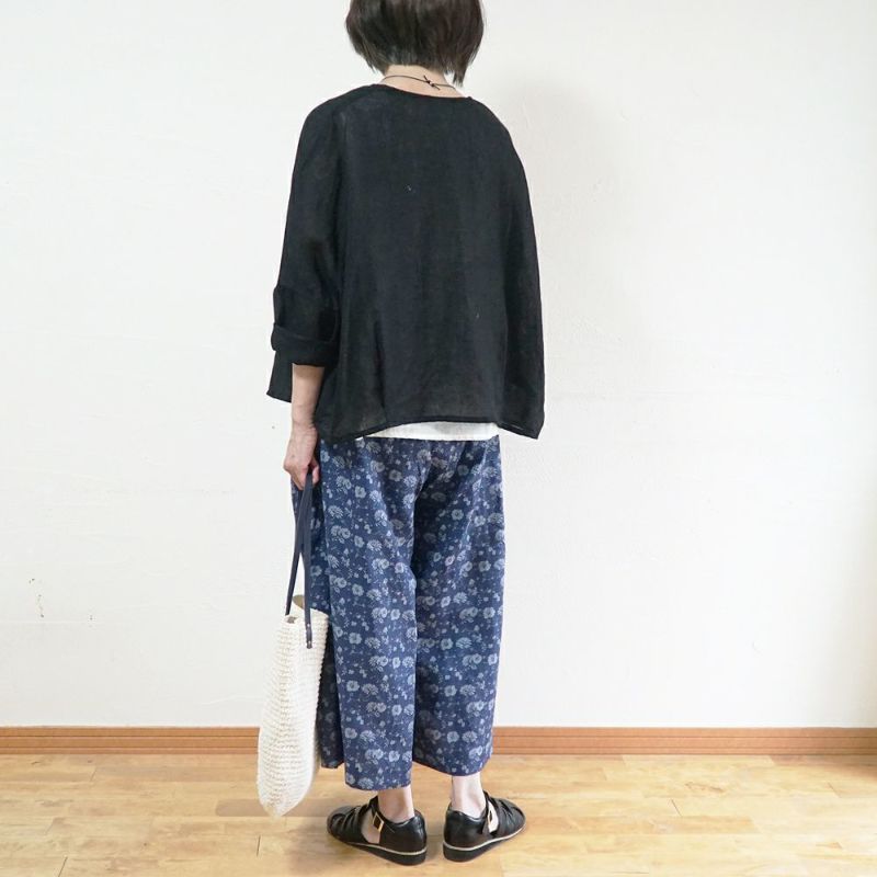Branch m‘.,ブランチエム,ナチュラル,30代,40代,50代,60代,リネン,ゆったり,パンツ,リネンパンツ,ワイドパンツ,ギャザーパンツ,花柄パンツ,花柄,チェック,ギンガムチェック,チェックパンツ,スカパン 