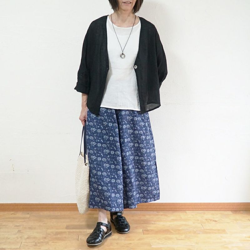 Branch m‘.,ブランチエム,ナチュラル,30代,40代,50代,60代,リネン,ゆったり,パンツ,リネンパンツ,ワイドパンツ,ギャザーパンツ,花柄パンツ,花柄,チェック,ギンガムチェック,チェックパンツ,スカパン 