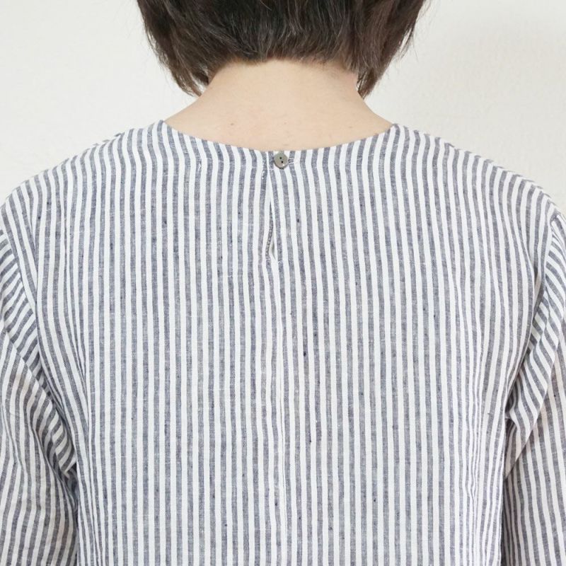 Branch m‘.,ブランチエム,ナチュラル,30代,40代,50代,60代,リネン,ゆったり,ワンピース,リネンワンピース,５分袖ワンピース,5分袖,ストライプ,ストライプワンピース