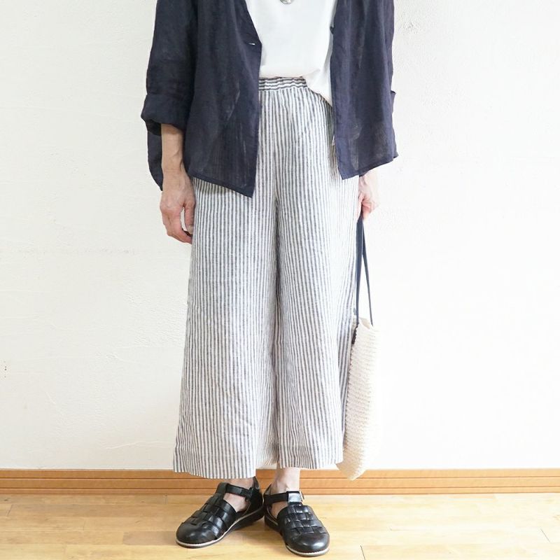 Branch m‘.,ブランチエム,ナチュラル,30代,40代,50代,60代,リネン,ゆったり,パンツ,リネンパンツ,ワイドパンツ,ストライプ,ストライプパンツ,
