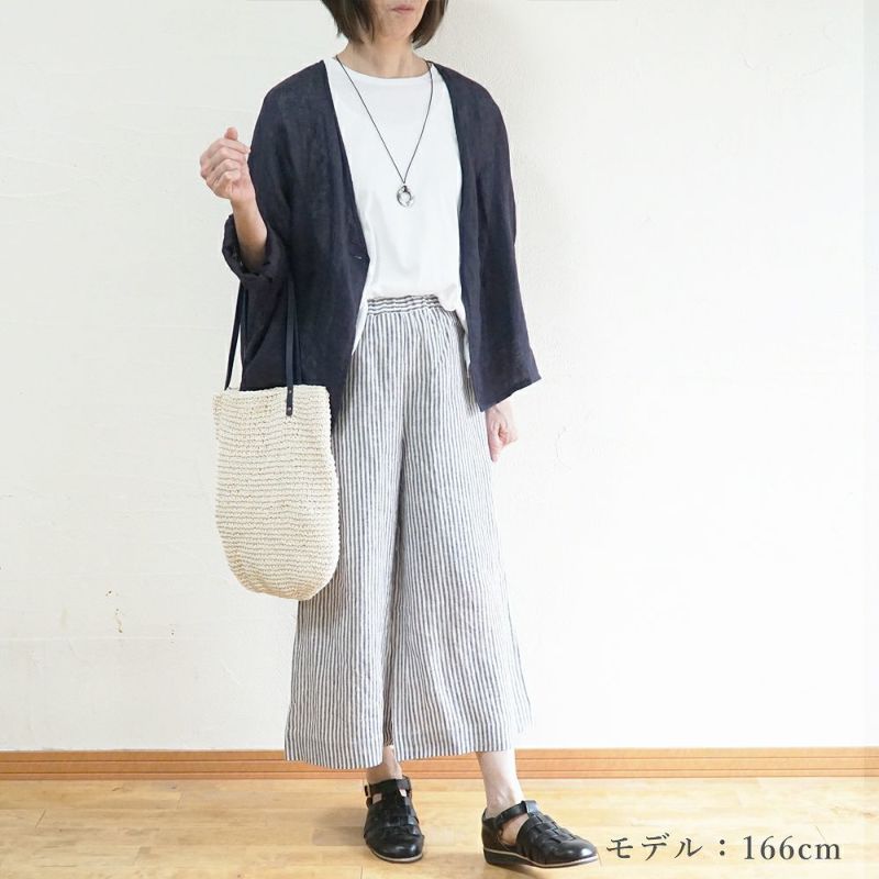 Branch m‘.,ブランチエム,ナチュラル,30代,40代,50代,60代,リネン,ゆったり,パンツ,リネンパンツ,ワイドパンツ,ストライプ,ストライプパンツ,