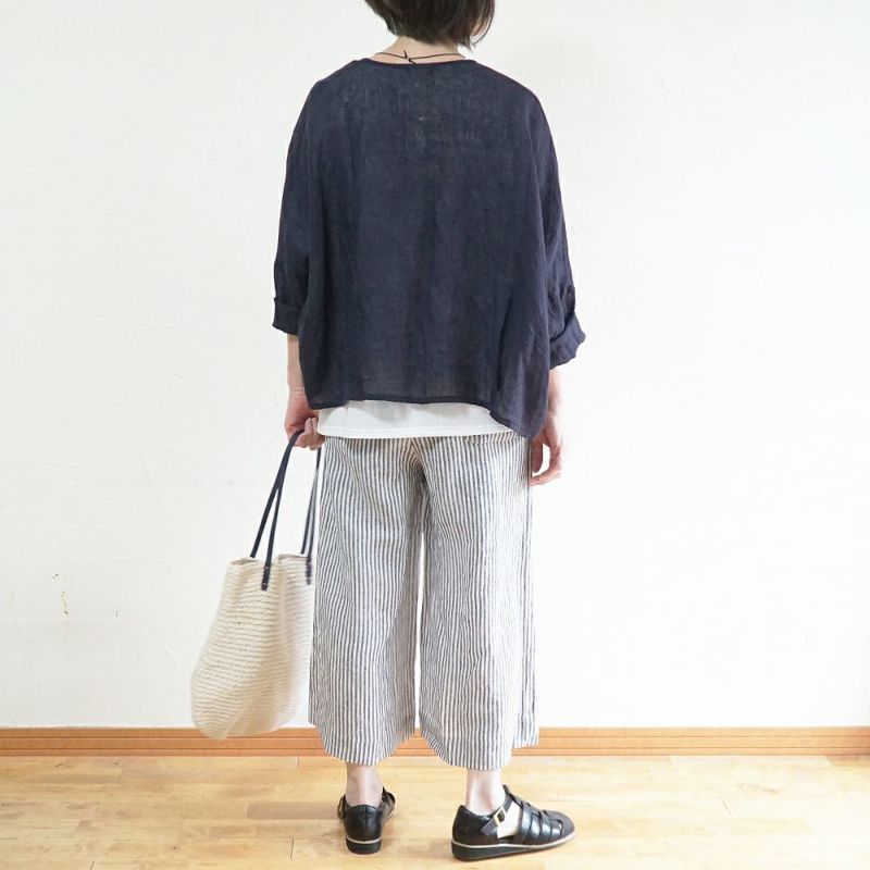 Branch m‘.,ブランチエム,ナチュラル,30代,40代,50代,60代,リネン,ゆったり,パンツ,リネンパンツ,ワイドパンツ,ストライプ,ストライプパンツ,