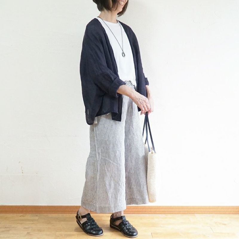 Branch m‘.,ブランチエム,ナチュラル,30代,40代,50代,60代,リネン,ゆったり,パンツ,リネンパンツ,ワイドパンツ,ストライプ,ストライプパンツ,