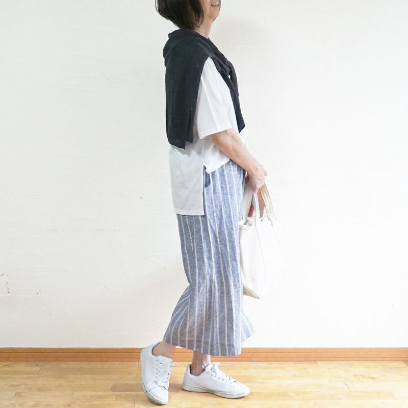 Branch m‘.,ブランチエム,ナチュラル,30代,40代,50代,60代,リネン,ゆったり,パンツ,リネンパンツ,ワイドパンツ,ストライプ,ストライプパンツ,