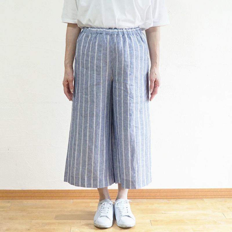 Branch m‘.,ブランチエム,ナチュラル,30代,40代,50代,60代,リネン,ゆったり,パンツ,リネンパンツ,ワイドパンツ,ストライプ,ストライプパンツ,
