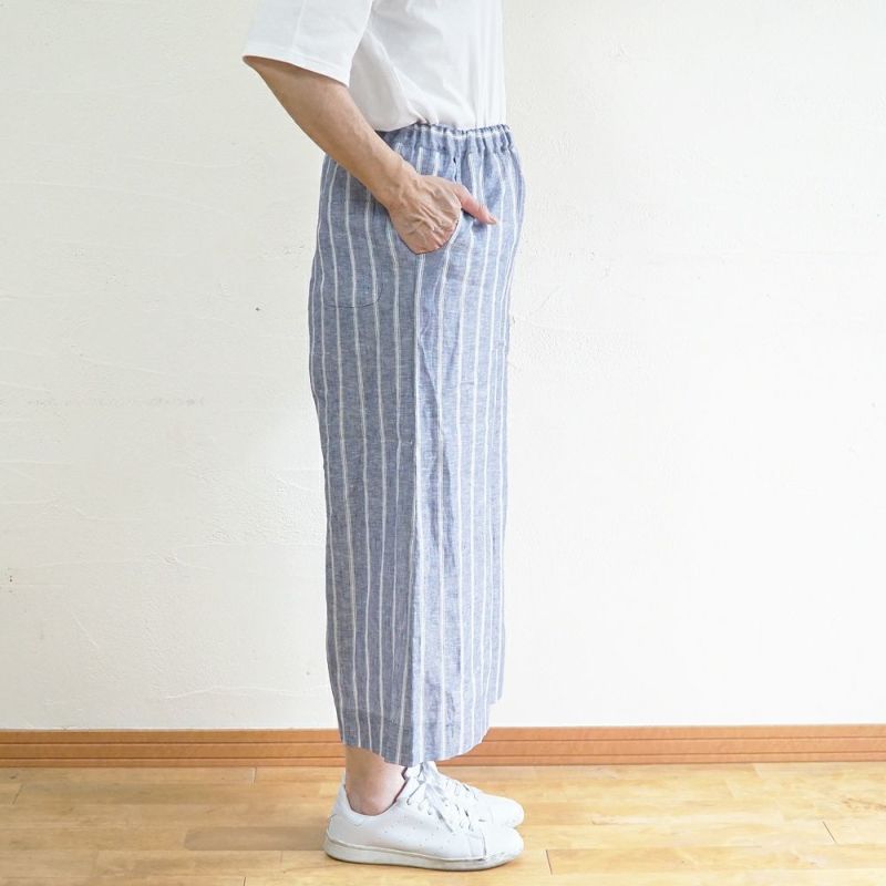 Branch m‘.,ブランチエム,ナチュラル,30代,40代,50代,60代,リネン,ゆったり,パンツ,リネンパンツ,ワイドパンツ,ストライプ,ストライプパンツ,