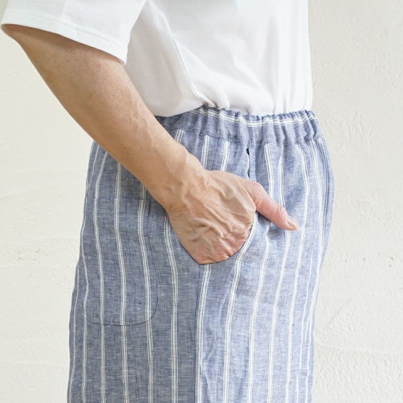 Branch m‘.,ブランチエム,ナチュラル,30代,40代,50代,60代,リネン,ゆったり,パンツ,リネンパンツ,ワイドパンツ,ストライプ,ストライプパンツ,