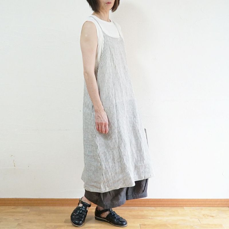 Branch m‘.,ブランチエム,ナチュラル,30代,40代,50代,60代,リネン,ゆったり,ワンピース,リネンワンピース,ストライプワンピース,ストライプ,キャミソールワンピース,キャミワンピ