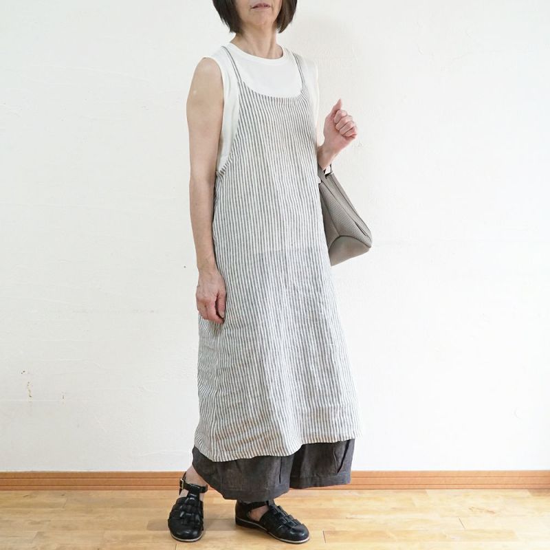 Branch m‘.,ブランチエム,ナチュラル,30代,40代,50代,60代,リネン,ゆったり,ワンピース,リネンワンピース,ストライプワンピース,ストライプ,キャミソールワンピース,キャミワンピ
