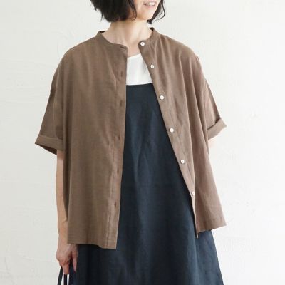 コットンボイルガーゼ・スタンドカラー５分袖ブラウス【BR1939】 BR1939】 コットンボイルガーゼ・スタンドカラー5分袖ブラウス