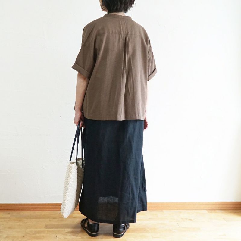 Branch m‘.,ブランチエム,ナチュラル,30代,40代,50代,60代,コットン,綿,ゆったり,ブラウス,コットンブラウス,バンドカラーブラウス,スタンドカラーブラウス,コットンシャツ,シャツ,５分袖,コットンボイルガーゼ,