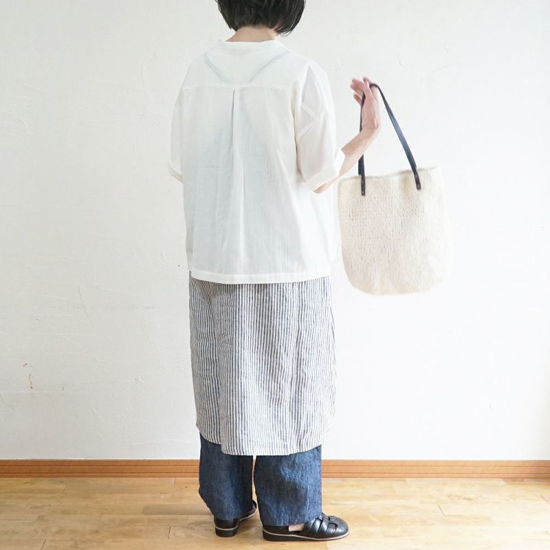 Branch m‘.,ブランチエム,ナチュラル,30代,40代,50代,60代,コットン,綿,ゆったり,ブラウス,コットンブラウス,バンドカラーブラウス,スタンドカラーブラウス,コットンシャツ,シャツ,５分袖,コットンボイルガーゼ,