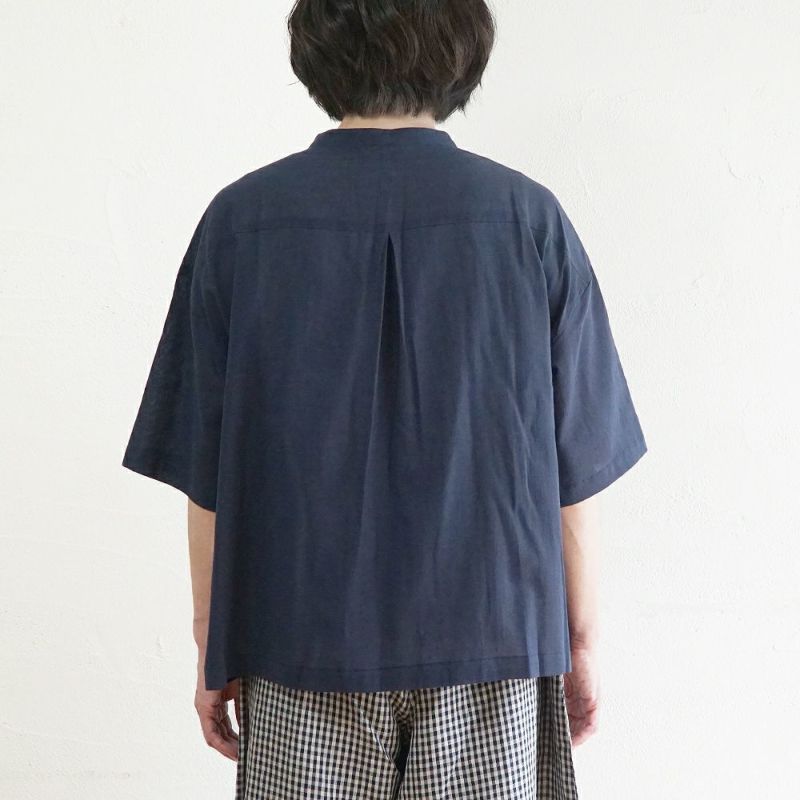 Branch m‘.,ブランチエム,ナチュラル,30代,40代,50代,60代,コットン,綿,ゆったり,ブラウス,コットンブラウス,バンドカラーブラウス,スタンドカラーブラウス,コットンシャツ,シャツ,５分袖,コットンボイルガーゼ,