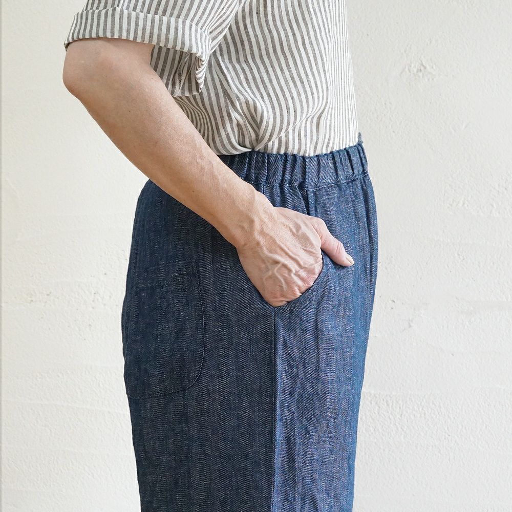 Branch m‘.,ブランチエム,ナチュラル,30代,40代,50代,60代,リネン,麻,ゆったり,パンツ,デニム,デニムパンツ,リネンデニム,ワイドパンツ,ワイドストレートパンツ,ストレートパンツ,デニムワイドパンツ,