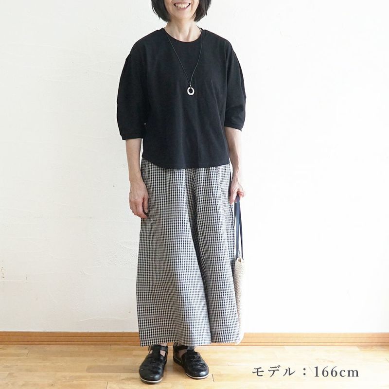 Branch m‘.,ブランチエム,ナチュラル,30代,40代,50代,60代,コーデセット,コーディネートセット,セット売り,ゆったり,Tシャツ,カットソー,半袖Tシャツ,半袖,パンツ,リネンパンツ,ワイドパンツ,リネンワイドパンツ,ギンガムチェック