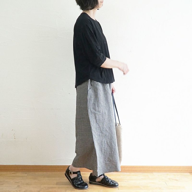 Branch m‘.,ブランチエム,ナチュラル,30代,40代,50代,60代,コーデセット,コーディネートセット,セット売り,ゆったり,Tシャツ,カットソー,半袖Tシャツ,半袖,パンツ,リネンパンツ,ワイドパンツ,リネンワイドパンツ,ギンガムチェック