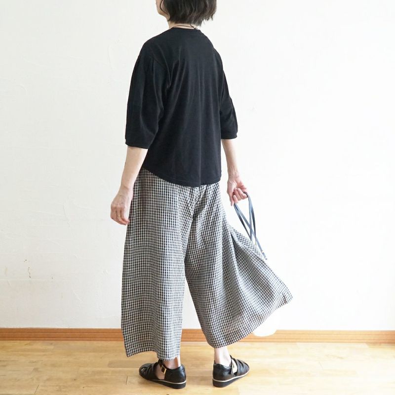 Branch m‘.,ブランチエム,ナチュラル,30代,40代,50代,60代,コーデセット,コーディネートセット,セット売り,ゆったり,Tシャツ,カットソー,半袖Tシャツ,半袖,パンツ,リネンパンツ,ワイドパンツ,リネンワイドパンツ,ギンガムチェック