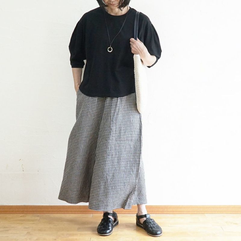 Branch m‘.,ブランチエム,ナチュラル,30代,40代,50代,60代,コーデセット,コーディネートセット,セット売り,ゆったり,Tシャツ,カットソー,半袖Tシャツ,半袖,パンツ,リネンパンツ,ワイドパンツ,リネンワイドパンツ,ギンガムチェック