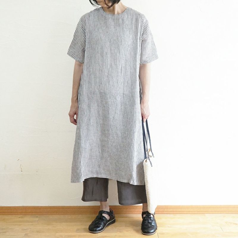 Branch m‘.,ブランチエム,ナチュラル,30代,40代,50代,60代,コーデセット,コーディネートセット,セット売り,ゆったり,ワンピース,リネン,リネンワンピース,５分袖ワンピース,,ストライプワンピース,リネンパンツ,ワイドパンツ,