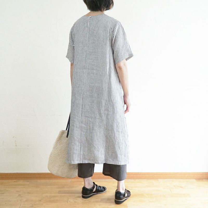 Branch m‘.,ブランチエム,ナチュラル,30代,40代,50代,60代,コーデセット,コーディネートセット,セット売り,ゆったり,ワンピース,リネン,リネンワンピース,５分袖ワンピース,,ストライプワンピース,リネンパンツ,ワイドパンツ,