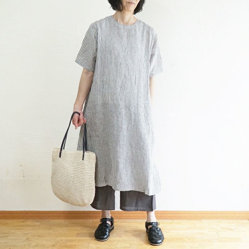 Branch m‘.,ブランチエム,ナチュラル,30代,40代,50代,60代,コーデセット,コーディネートセット,セット売り,ゆったり,ワンピース,リネン,リネンワンピース,５分袖ワンピース,,ストライプワンピース,リネンパンツ,ワイドパンツ,