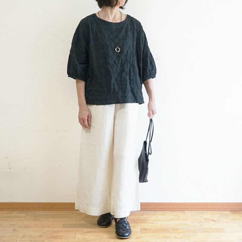 Branch m‘.,ブランチエム,ナチュラル,30代,40代,50代,60代,コットン,ゆったり,綿,チェック,ドルマンブラウス,ドルマンシルエット,チェックブラウス,シャーリングチェック,