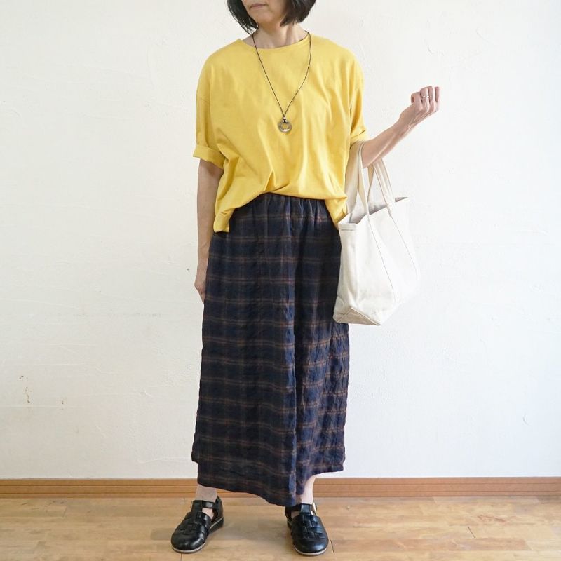 Branch m‘.,ブランチエム,ナチュラル,30代,40代,50代,60代,コットン,ゆったり,綿,チェック,スカート,ギャザースカート,チェックスカート,シャーリングチェック,
