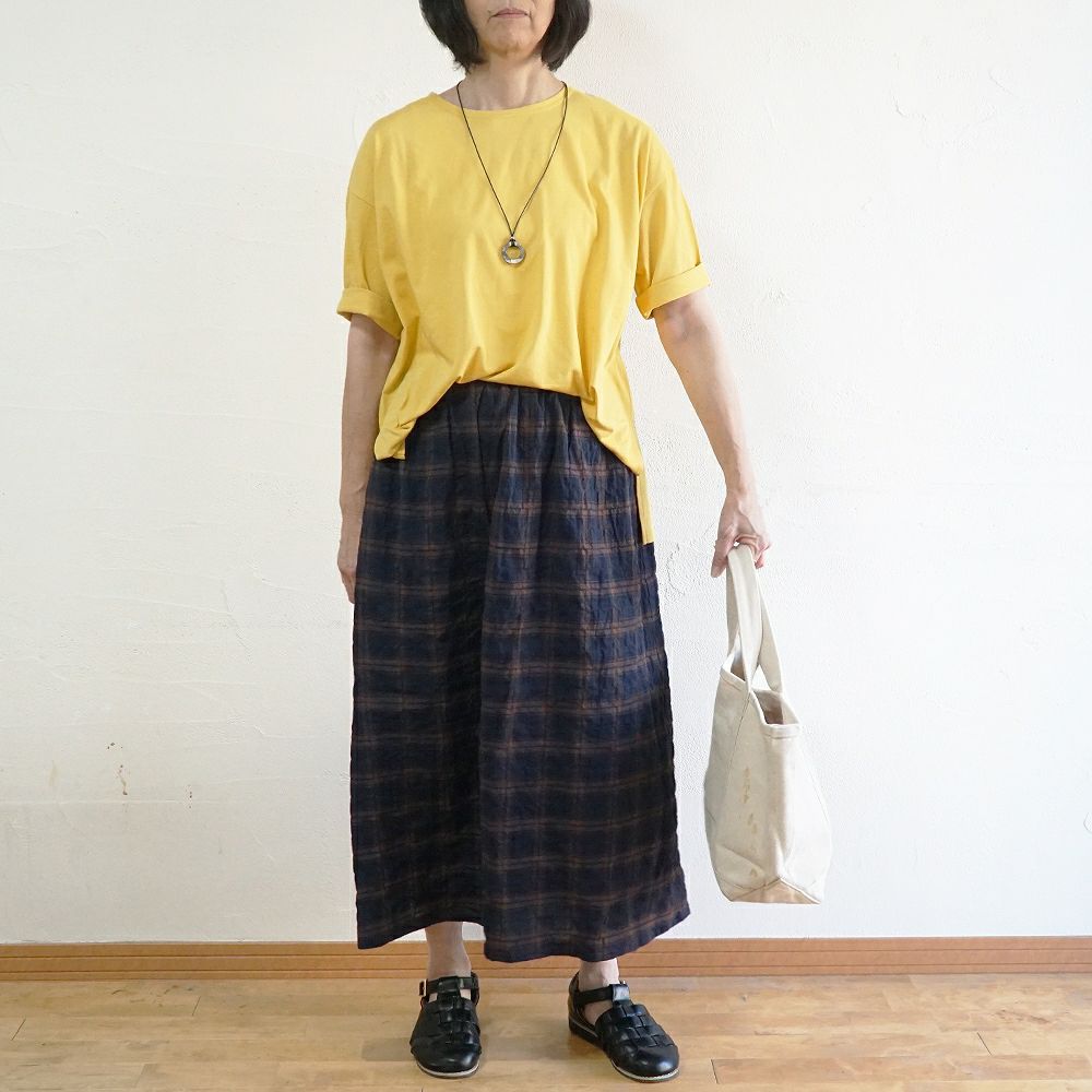 Branch m‘.,ブランチエム,ナチュラル,30代,40代,50代,60代,コットン,ゆったり,綿,チェック,スカート,ギャザースカート,チェックスカート,シャーリングチェック,