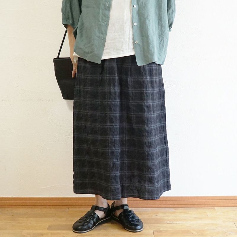 Branch m‘.,ブランチエム,ナチュラル,30代,40代,50代,60代,コットン,ゆったり,綿,チェック,スカート,ギャザースカート,チェックスカート,シャーリングチェック,