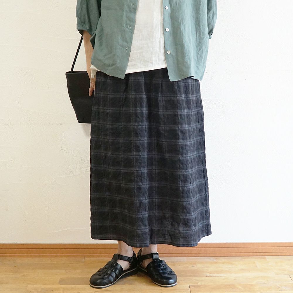 Branch m‘.,ブランチエム,ナチュラル,30代,40代,50代,60代,コットン,ゆったり,綿,チェック,スカート,ギャザースカート,チェックスカート,シャーリングチェック,
