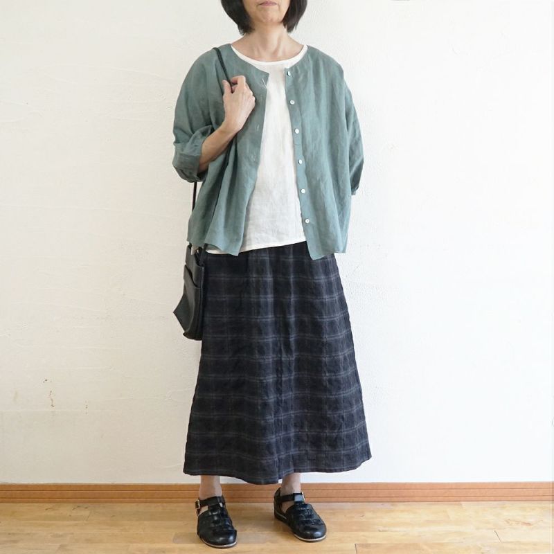 Branch m‘.,ブランチエム,ナチュラル,30代,40代,50代,60代,コットン,ゆったり,綿,チェック,スカート,ギャザースカート,チェックスカート,シャーリングチェック,