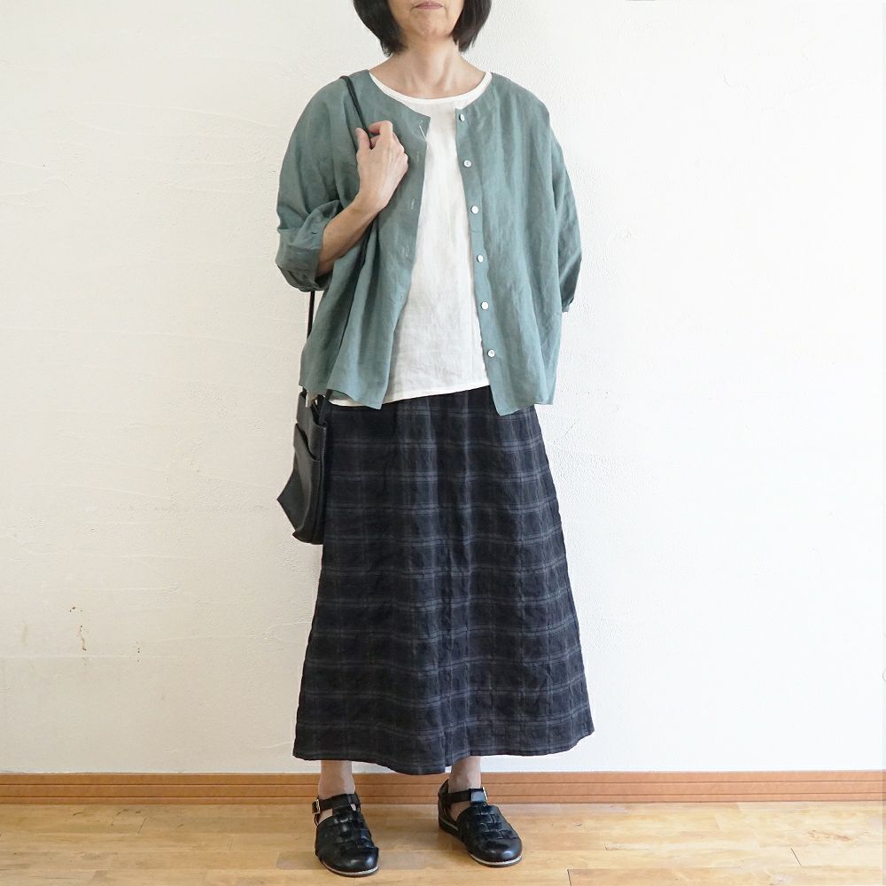 Branch m‘.,ブランチエム,ナチュラル,30代,40代,50代,60代,コットン,ゆったり,綿,チェック,スカート,ギャザースカート,チェックスカート,シャーリングチェック,