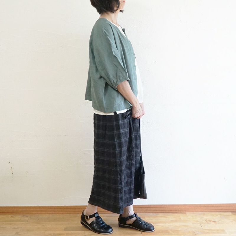 Branch m‘.,ブランチエム,ナチュラル,30代,40代,50代,60代,コットン,ゆったり,綿,チェック,スカート,ギャザースカート,チェックスカート,シャーリングチェック,