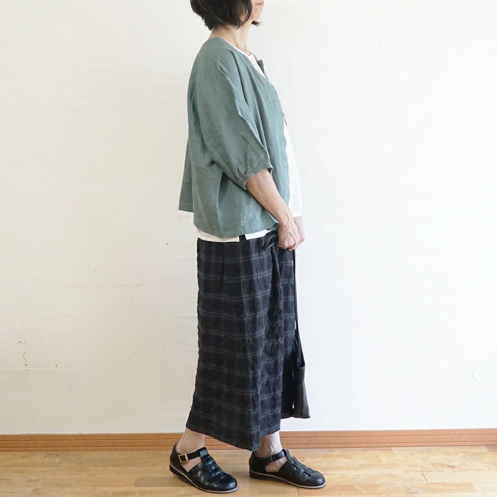 Branch m‘.,ブランチエム,ナチュラル,30代,40代,50代,60代,コットン,ゆったり,綿,チェック,スカート,ギャザースカート,チェックスカート,シャーリングチェック,