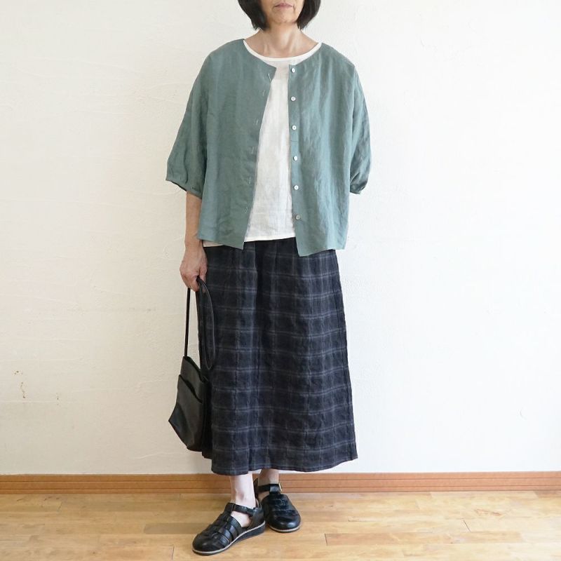 Branch m‘.,ブランチエム,ナチュラル,30代,40代,50代,60代,コットン,ゆったり,綿,チェック,スカート,ギャザースカート,チェックスカート,シャーリングチェック,