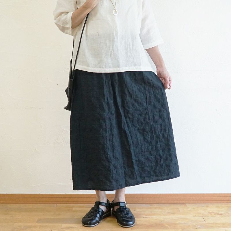 Branch m‘.,ブランチエム,ナチュラル,30代,40代,50代,60代,コットン,ゆったり,綿,チェック,スカート,ギャザースカート,チェックスカート,シャーリングチェック,