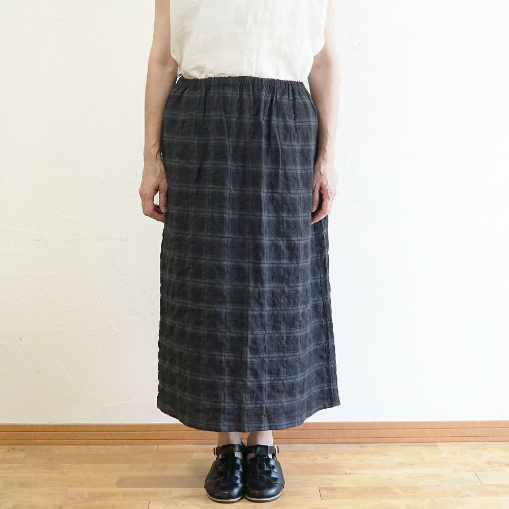 Branch m‘.,ブランチエム,ナチュラル,30代,40代,50代,60代,コットン,ゆったり,綿,チェック,スカート,ギャザースカート,チェックスカート,シャーリングチェック,