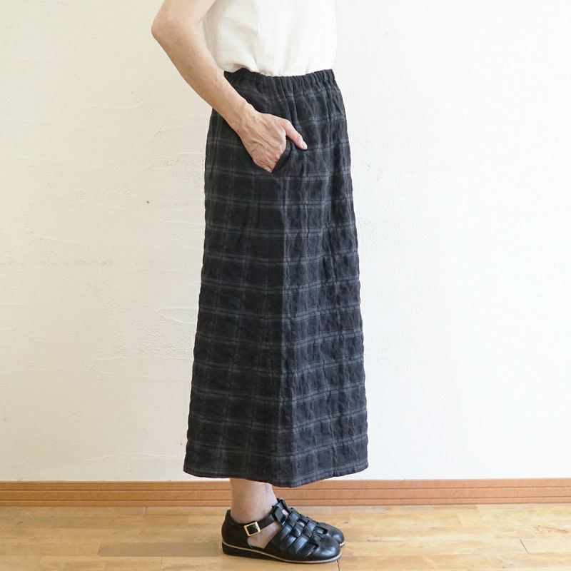 Branch m‘.,ブランチエム,ナチュラル,30代,40代,50代,60代,コットン,ゆったり,綿,チェック,スカート,ギャザースカート,チェックスカート,シャーリングチェック,
