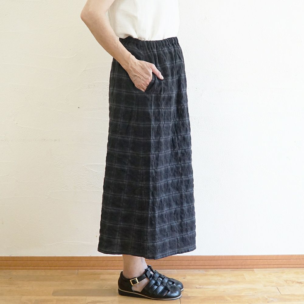 Branch m‘.,ブランチエム,ナチュラル,30代,40代,50代,60代,コットン,ゆったり,綿,チェック,スカート,ギャザースカート,チェックスカート,シャーリングチェック,